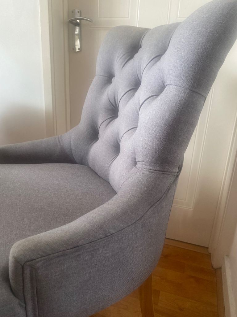 Grey Fabric studded dining chairs  with Button  Detail – excellent condition