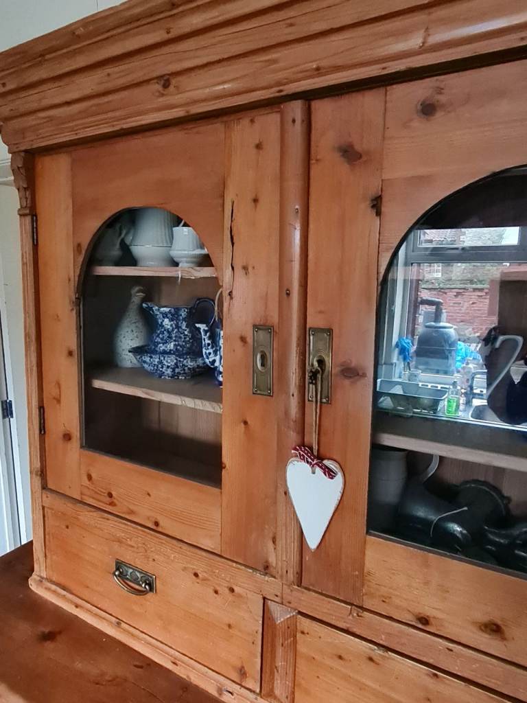 Early Victorian Country Pine Glazed Cupboard Dresser Top