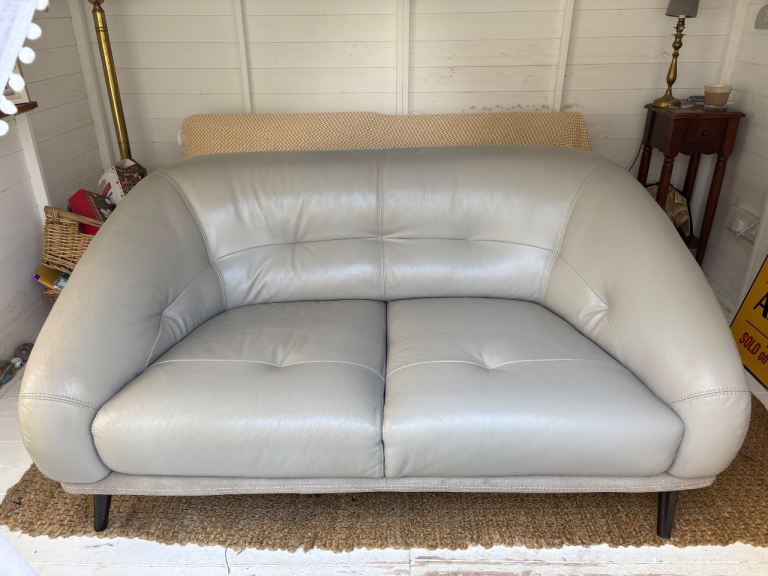 Grey Leather and Suede Two-Seater Sofa 