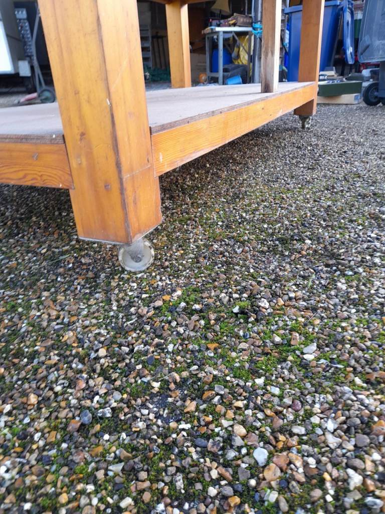 Large workbench/packing bench with vice.