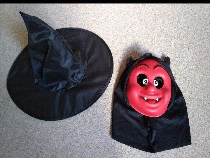 Halloween Witch Hat and Devil Mask with Hood – brand new 