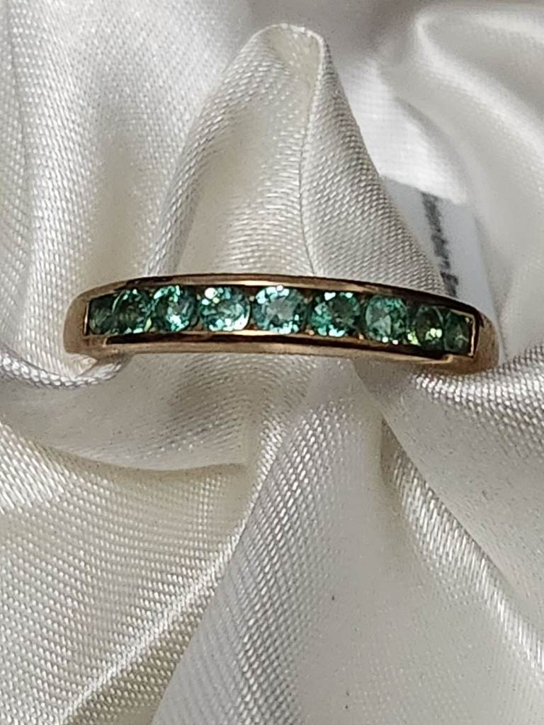 SIZE Q RING 9ct Gold Grade AA Boyaca Columbian Emerald Half Eternity Band 