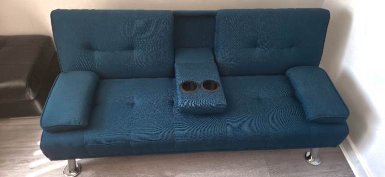 Teal sofa bed, click clack style, like new