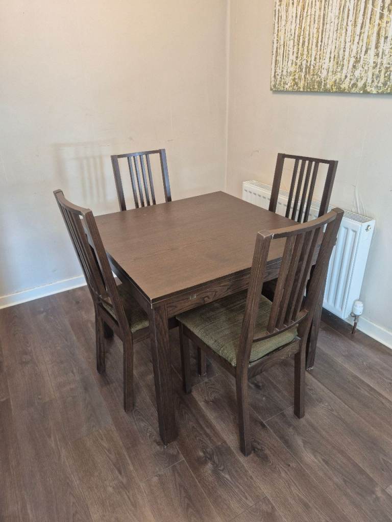 Compact Wooden Dining Table and 4 Chairs – Good Condition
