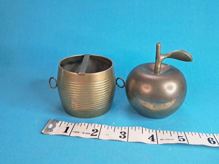 Vintage Brass Apple & Barrel Ashtray Set