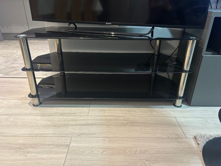 Black glass tv table 