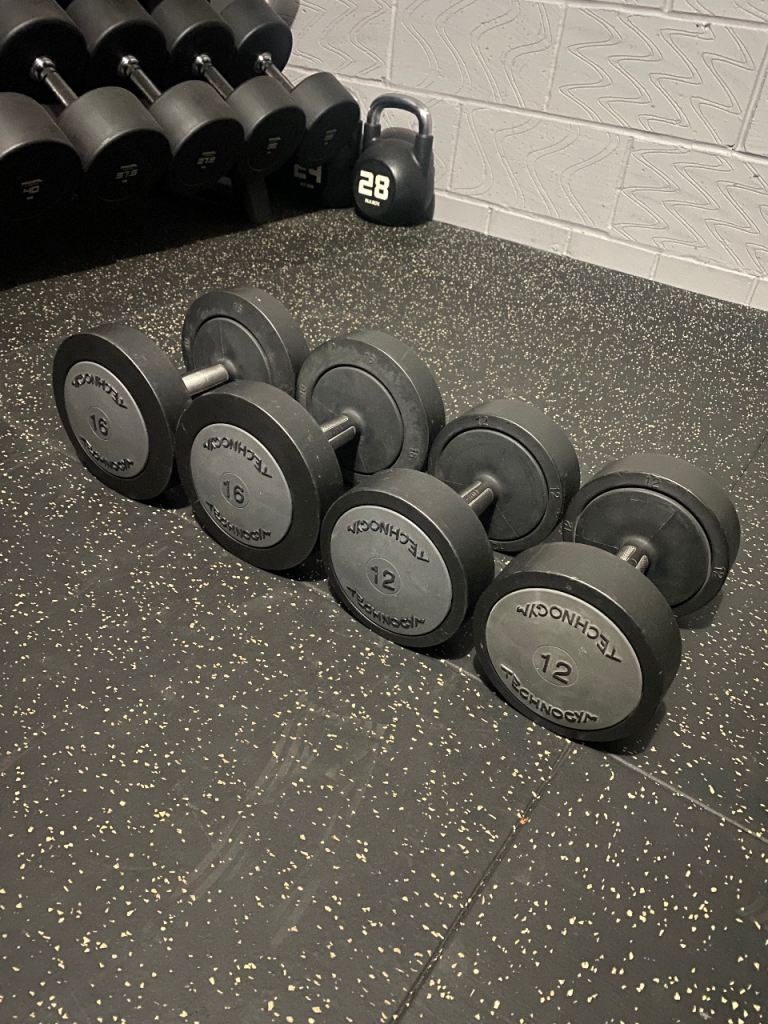 image for 2x 16kg & 2x 12kg TechnoGym commercial dumbbells 