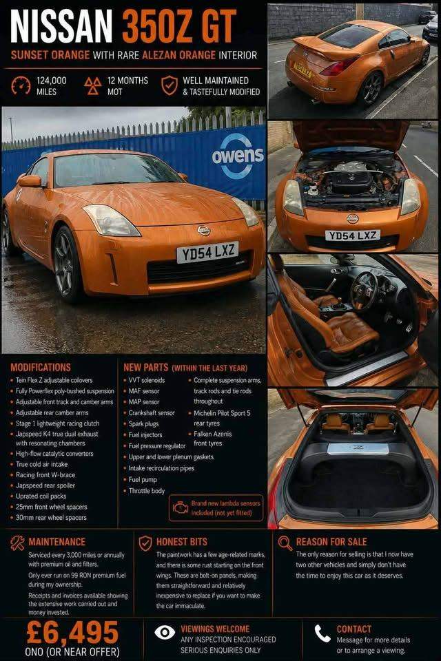 Nissan 350Z GT – Sunset Orange with Rare Alezan Orange Interior – 121,000 Miles