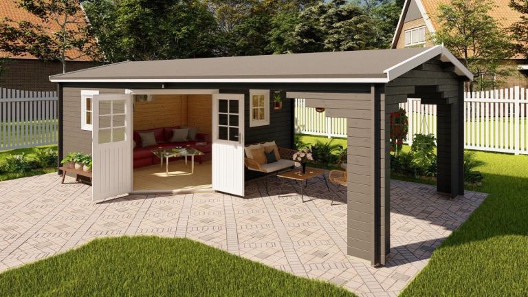 Log cabin with side porch