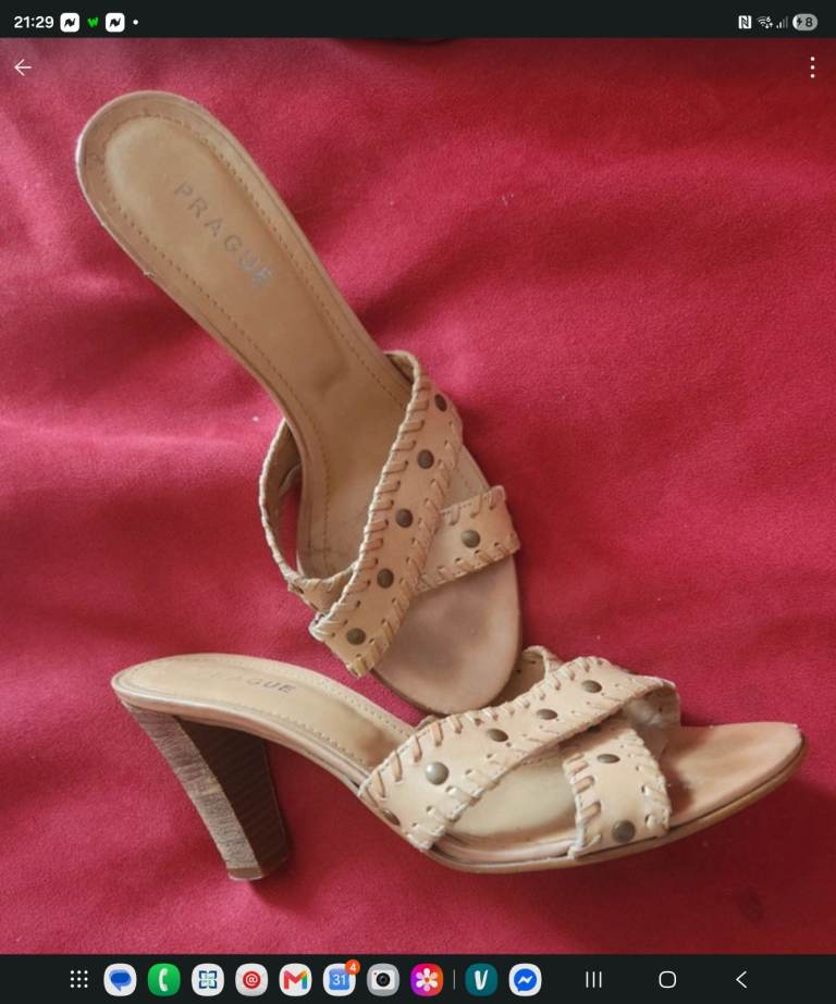 PRAGUE Beige Leather Sandals - UK 5-5.5, Good Condition