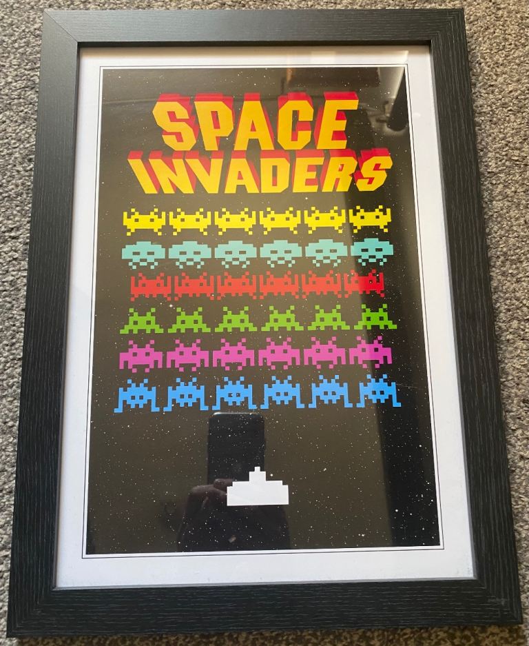 Space Invaders Framed Colour Poster – Great Condition