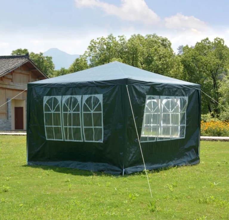 3x3m Gazebo With Side Panels Waterproof PE Garden Marquee Canopy (Green, Red, Navy)