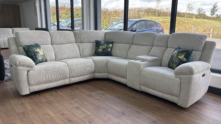Fabric Power Recliner Grey or Beige Corner Sofa New 