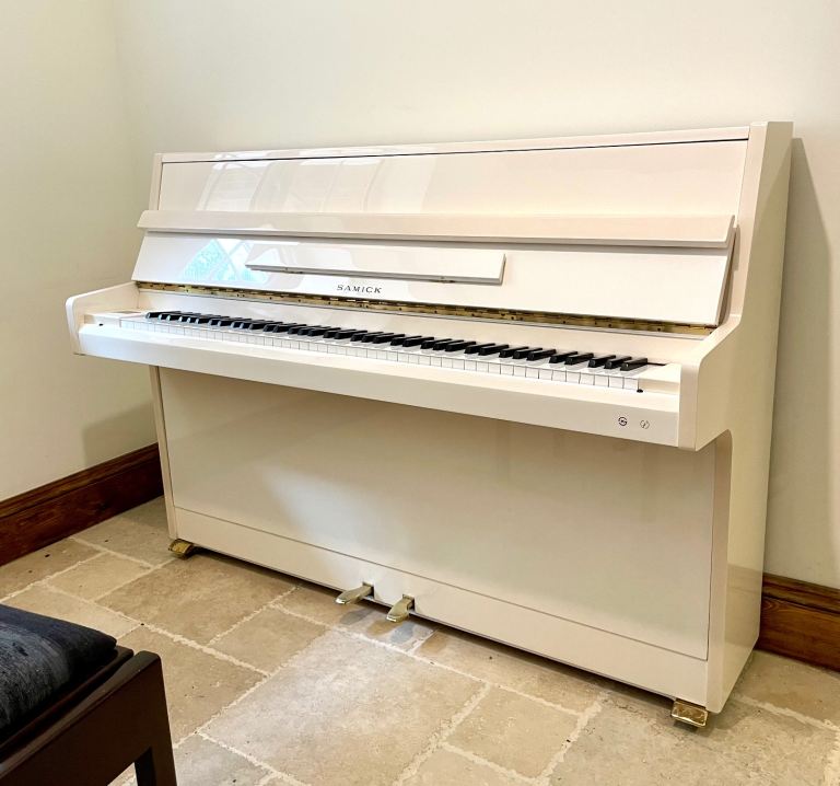 White Small Upright Piano Samick 