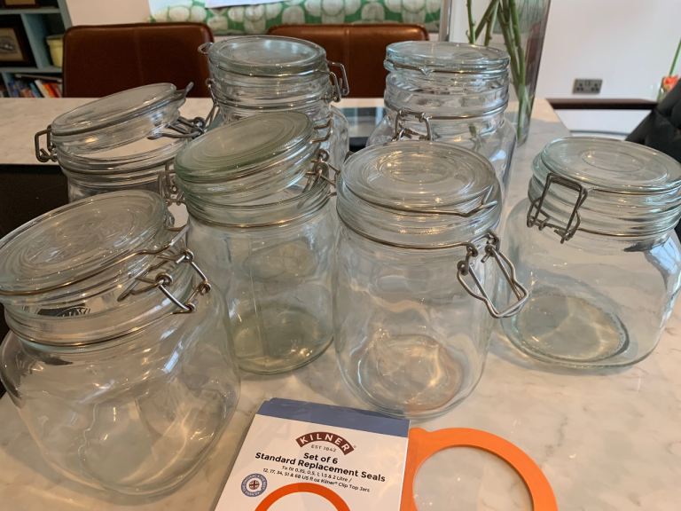 FREE FOR COLLECTION 7 KILNER preserving jars with brand new pack of replacement seals