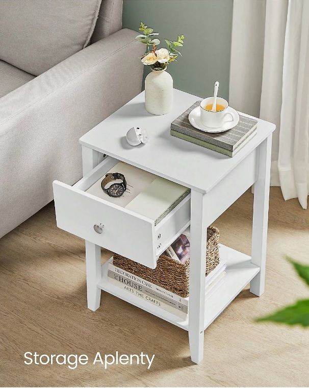 2 Brand New VASAGLE Bamboo Bedside Table, Side Table With Storage Drawer And Open Shelf