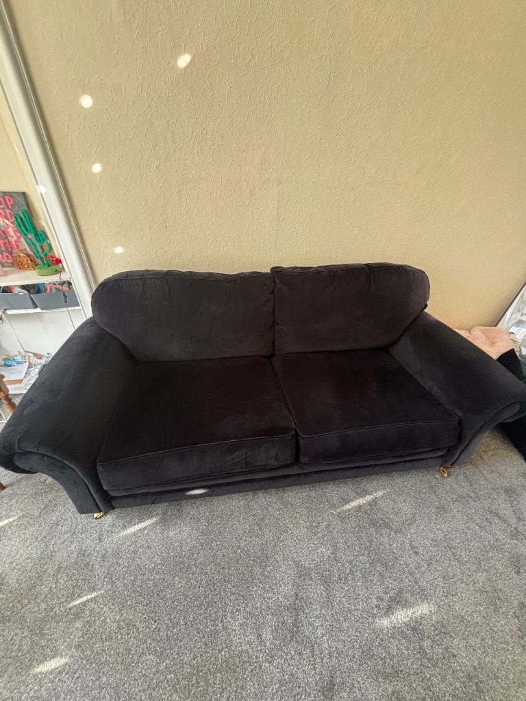 Black velvet 3 seater sofa from Sofa Workshop