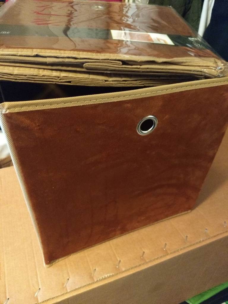 4 Brown/tan suedette storage boxes. Kallax unit size. price for 4. NEW