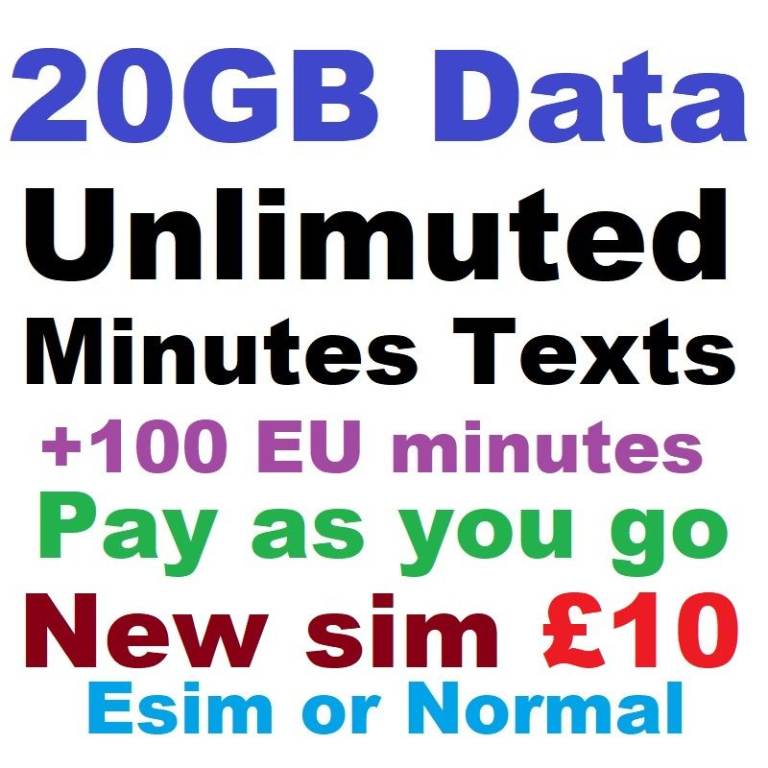 Lyca Mobile 20gb Data Unlimited Minutes Texts Uk New Sim Normal Or Esim 5g ready