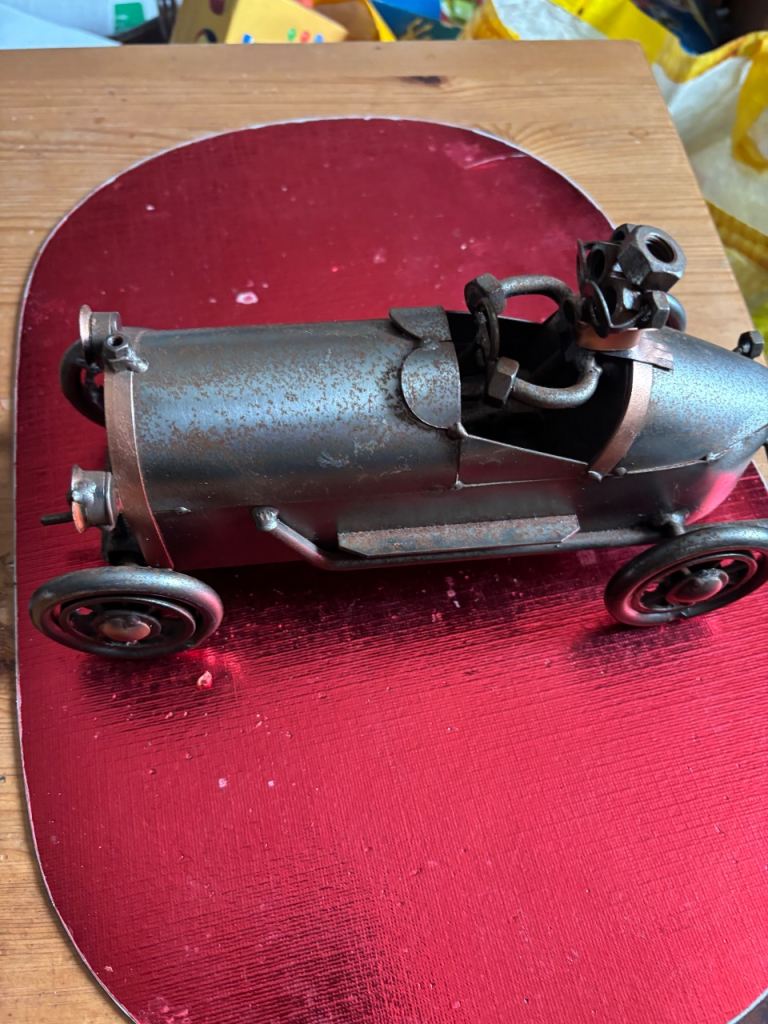Metal Art Car Ornament – Grey, Good Condition