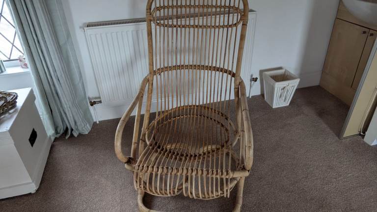 Lovely Rattan Wicker High Back chair. Vintage 1970s