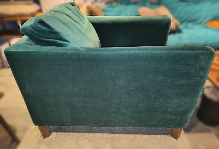 PRICE DROPPED! Two (2) Izzy Small Armchairs with Smart Velvet fabric and English Oak legs