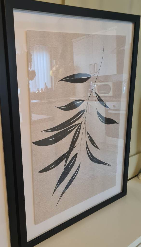 Heavy framed monochrome glass picture 60x50cm 