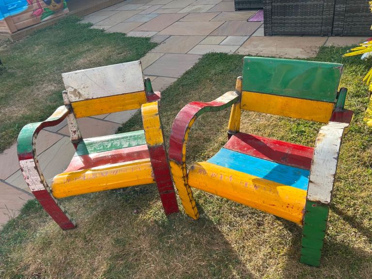 Pair of Aaron Jackson Recycled Metal Chairs – Multicoloured