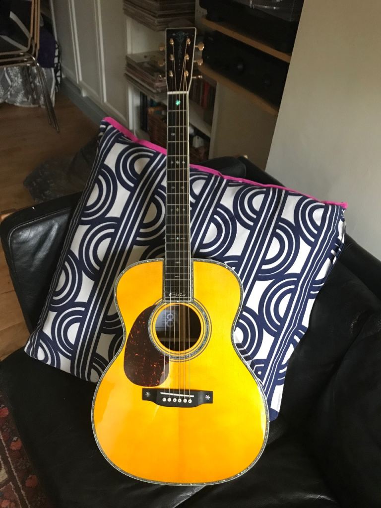 Left handed OM42 style acoustic guitar with trans acoustic system pickups