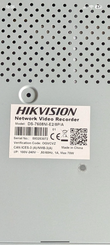 Hikvision DS-7608NI-E2/8P/A with no hard-drive or cable