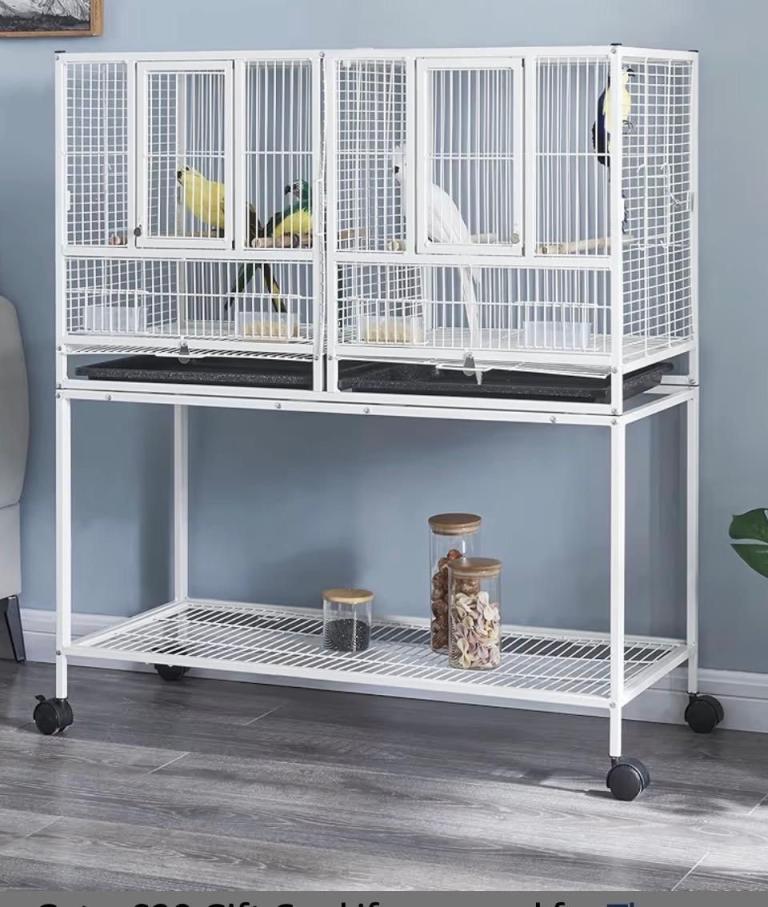 Parrot / Birds Cage Wide Flight Metal With Rolling Stand Wheels (Dimensions: 95L × 45.5W × 105H)