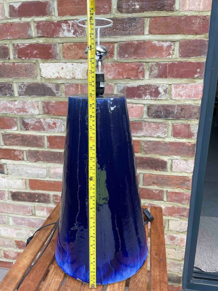 Oversized glazed blue ceramic lamp base (no lampshade) 