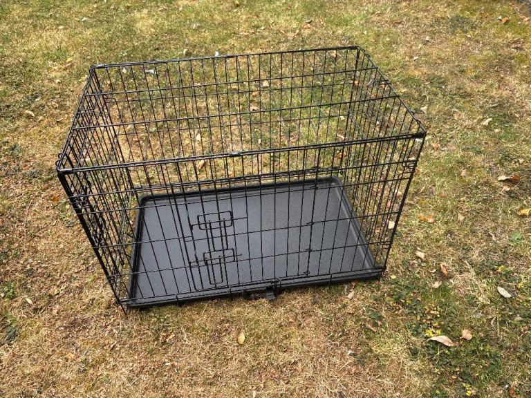 Folding Metal Dog Crate with 2 Doors, Training Cage for Medium Dogs (30")