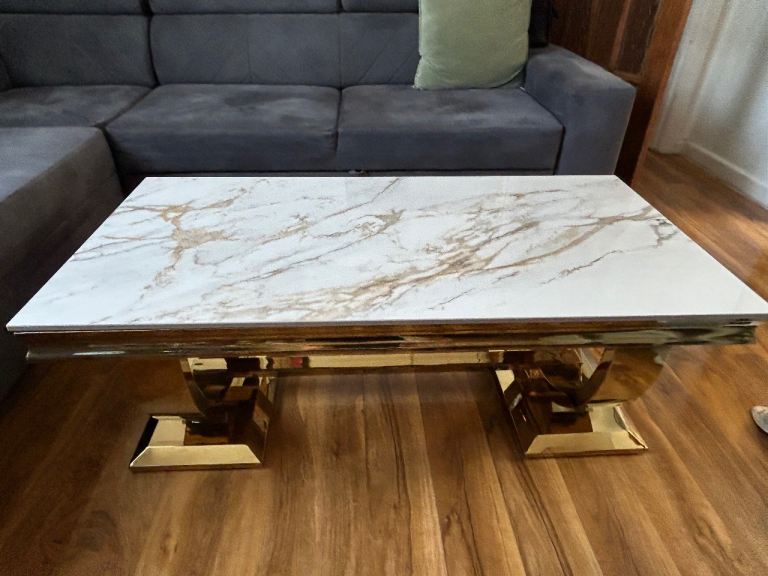Luxury Gold Coffee Table – Marble Effect Top