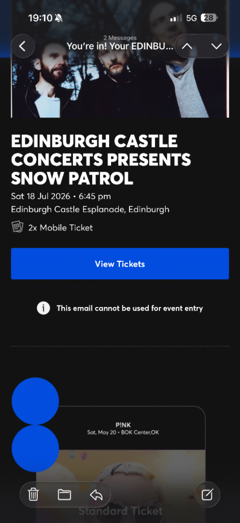 2 snow patrol VIP Block 15 front row 