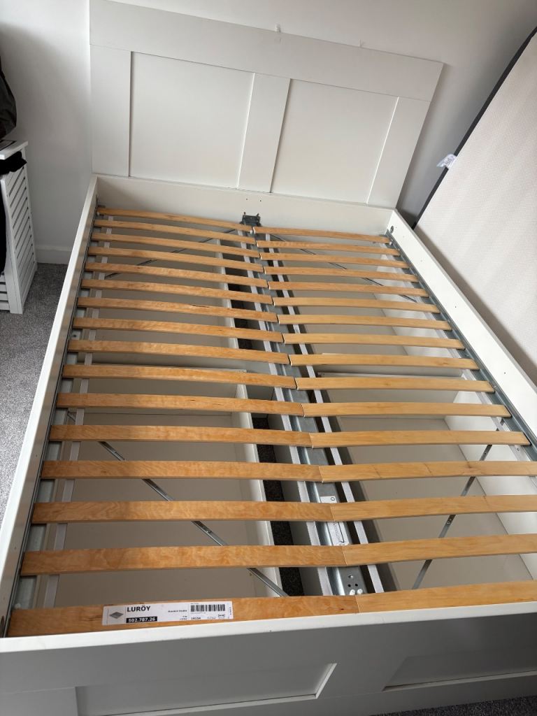 Standard 4’6 White Double Bed - With storage