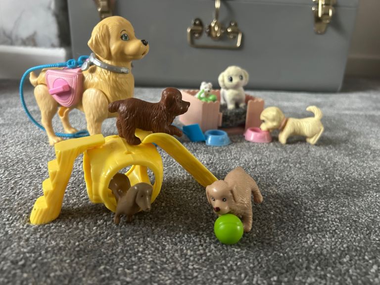 Barbie walking dog, dolls & puppy pen bundle
