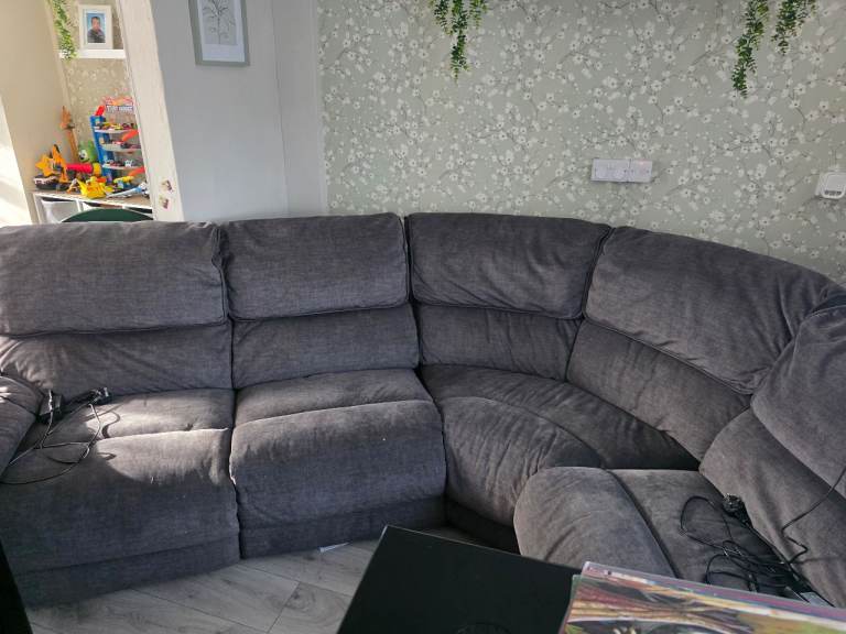 Grey corner electric recliner sofa