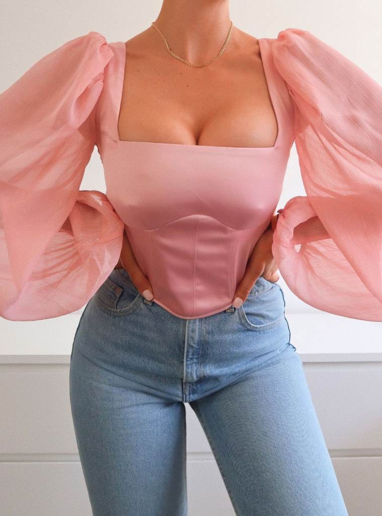 Boux Avenue Women's Pink Corset Chiffon Sleeve