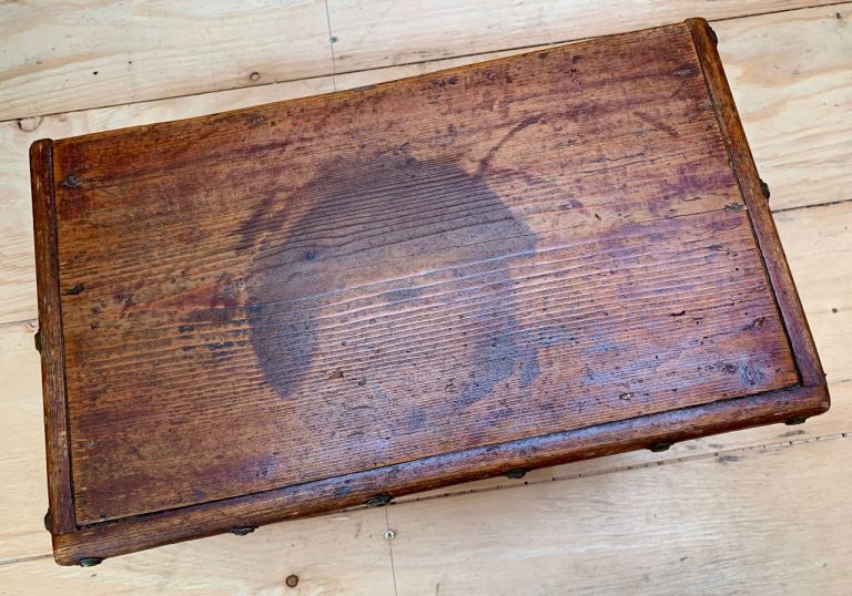 Small Antique Pine Hobby Craft Sewing Work Box Storage Trunk Chest 1900s