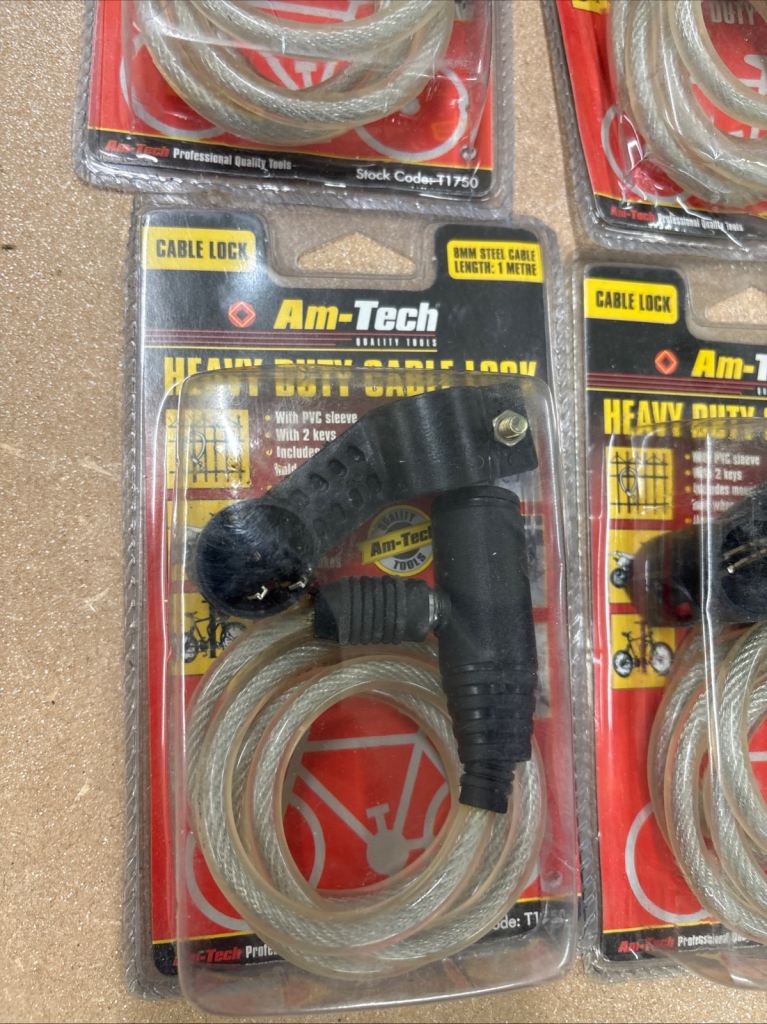 5x Am-Tech Heavy Duty Cable Lock – 1 Metre, New