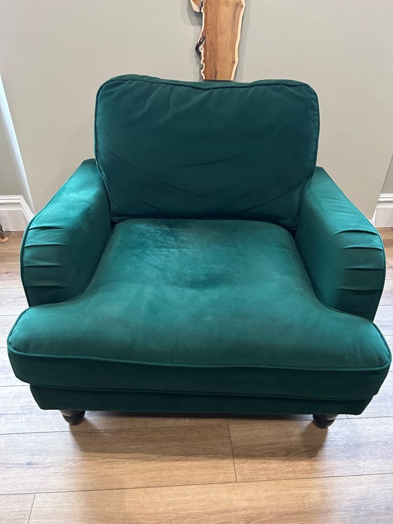 Green armchair with footstool 
