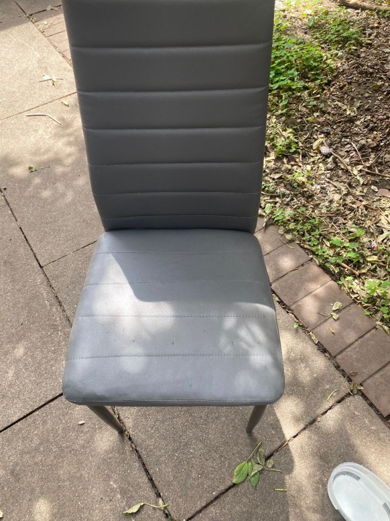 Grey Dining Chair – Faux Leather, still functional 