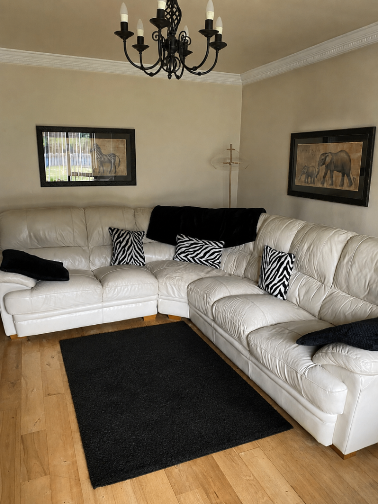 Cream leather corner sofa 
