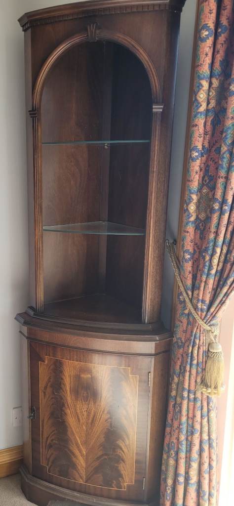 Free To Uplift - Wooden Corner Display Cabinet with Glass Shelves – Good Condition