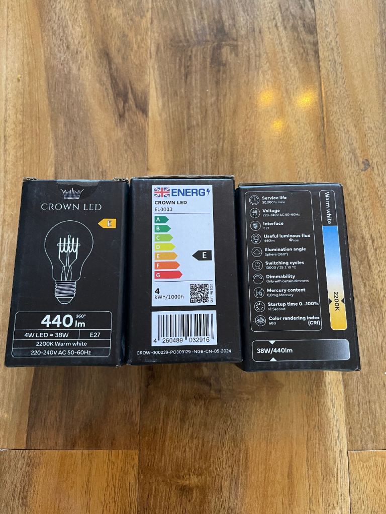 Set of 3 Crown LED4 Warm White Light Bulb – Energy Efficient – E Rated