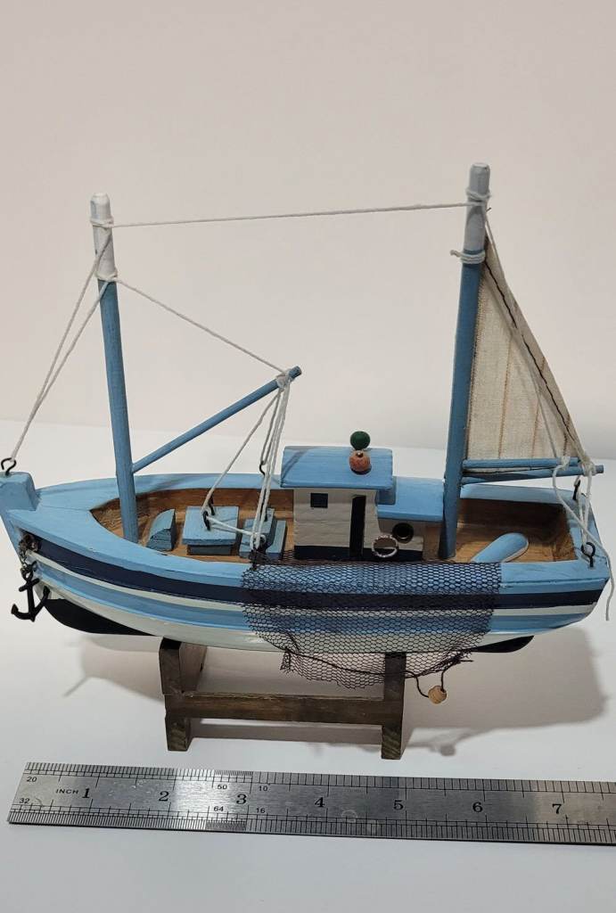 Decorative Wooden Fishing Boat Model - Blue & White