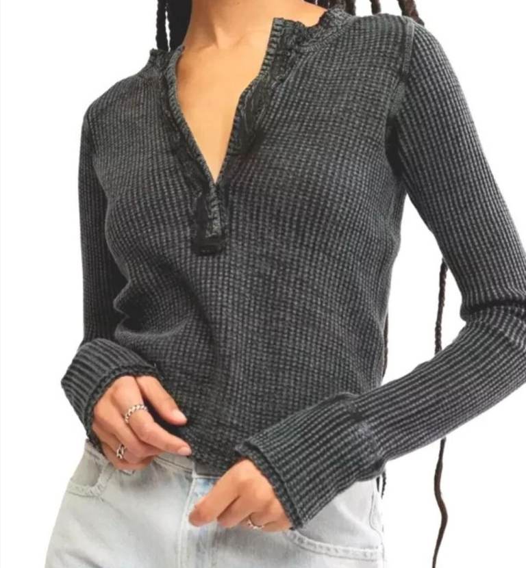 Free People FP One Colt Relaxed Thermal Top, Black, X-Small; RRP £58