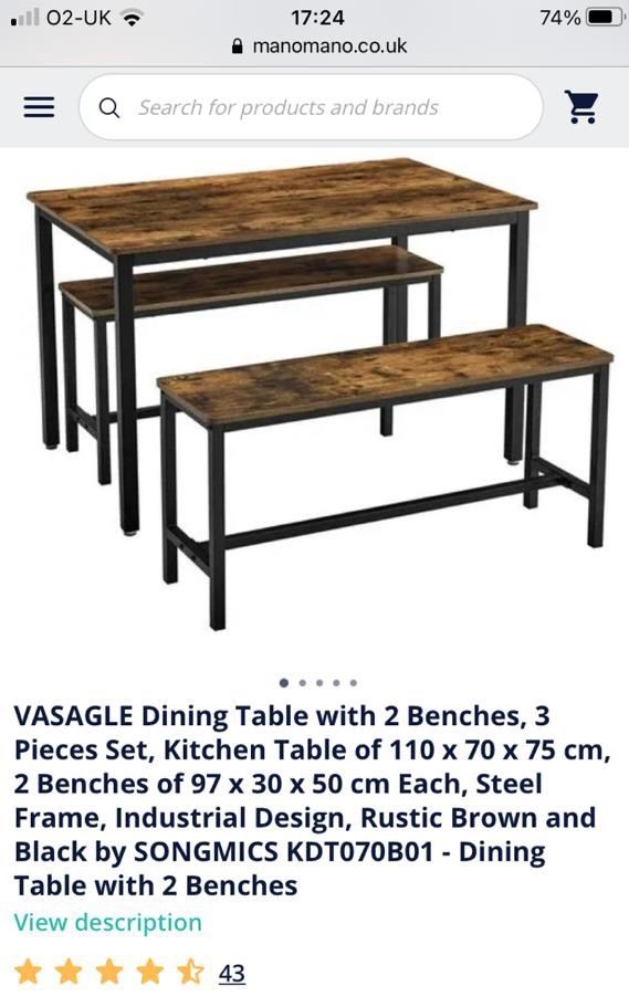 Dining table with two benches 