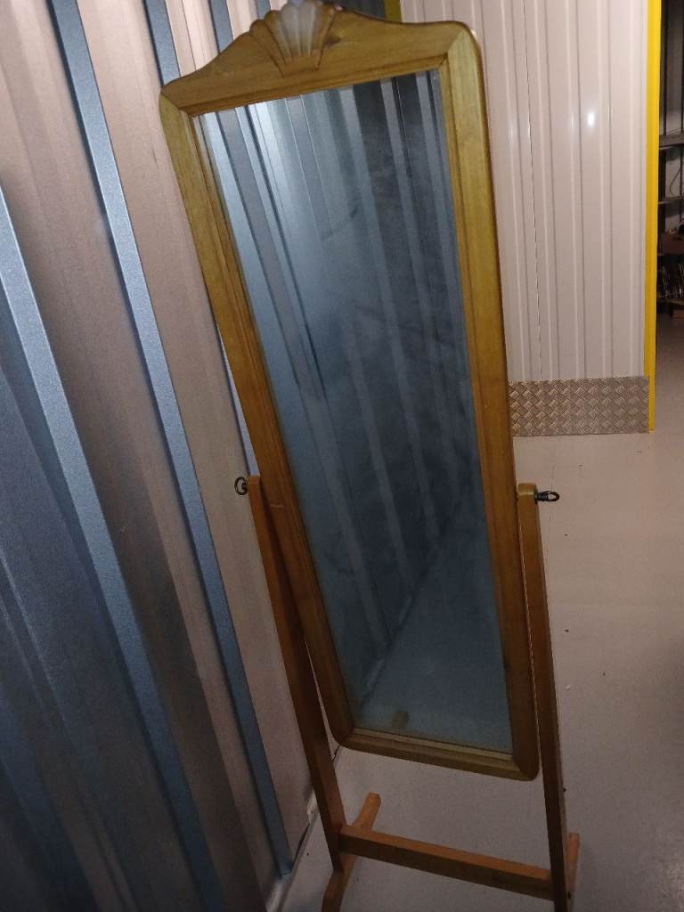 Vintage Danish Floor/ Freestanding Solid Teak/Wooden Mirror